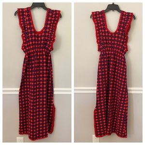 Vintage Teddy girl American made red blue dress S